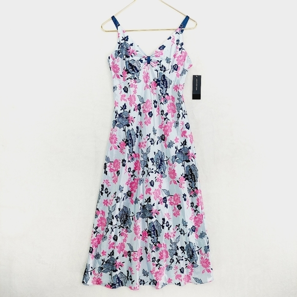 NEW Jones New York Blue Pink Floral Sleeveless Summer Flowy Midi Dress P3891 - Picture 1 of 7